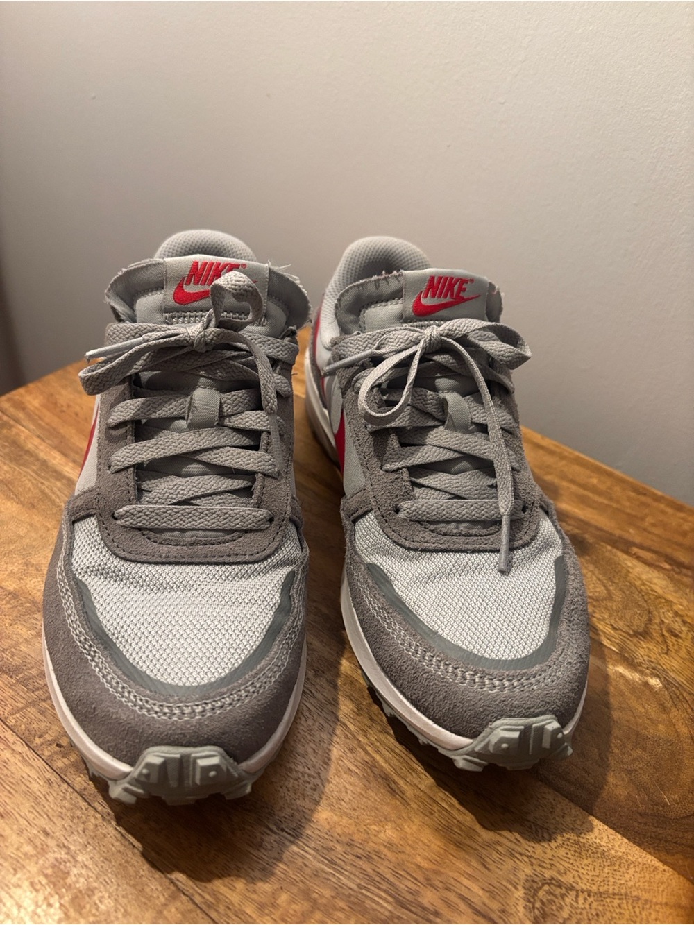 Nike Waffle Nav Grey Sneakers with Red Logo Accents